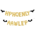 Guirlande d'Halloween avec lettres dorées pailletées et chauves-souris noires décor - Style Pailleté Or (Style 2)