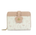 Short PU leather wallet for women with pink flower buckle and floral print detail - Pink