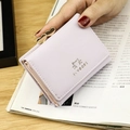 Cartera corta de cuero PU lavanda con estampado de gato y cierre de corazón dorado mujer - Estilo Gato Corazón / Púrpura