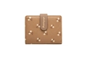 Close-up of brown PU leather folding wallet with white floral print and diamond stitching - Brown