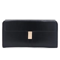 Detail of black leather wallet with heart-shaped gold clasp and textured finish - Black