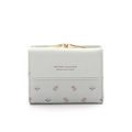 Korte tri-fold portemonnee van wit PU-leer met roze bloemenprint en metalen sluiting - Lichtgrijs