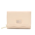 Detail of cream PU leather accordion wallet with floral metal clasp and wavy stitching - Apricot