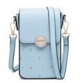 Light blue floral phone bag made of cross-grain PU leather with a detachable strap - Sky Blue