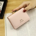 Pink PU leather short wallet with cute cat print and golden heart-shaped clasp - Pink