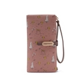 Detailed close-up of pink leather wallet featuring forest illustration and metal buckle - Dusty Pink