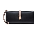 Minimalistische schwarze PU-Leder Geldbörse für Damen mit Schnalle und Handschlaufe - Schwarz