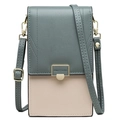 Vertical PU leather phone bag in grey-blue and beige with gold metal buckle clasp - Green