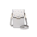 Mini sac à bandoulière vertical en cuir PU avec motif feuilles et boucle dorée - Gris