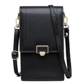 Black vertical PU leather mobile phone crossbody bag with gold buckle closure - Black