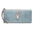 Dusty blue retro frosted leather long wallet for women with wristlet and metal accent - Sky Blue