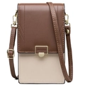 Vertical PU leather phone bag in dark brown and beige with golden metal buckle - Brown