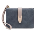 Retro gray-blue frosted women's wallet with hand strap and metal buckle detail - Sapphire Blue