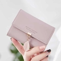 Pink PU leather tri-fold short wallet with elegant leaf charm for women - Pink