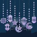 Lavender Ramadan Eid hanging star and moon lanterns decorations set for party decor - Iridescent Hanging Decor