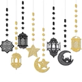 Glittering black and gold star moon lanterns hanging ornaments for festive party decor - Black and Gold Hanging Decor