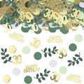 30th Happy Birthday party confetti set with gold numbers and green leaves decor - 30th Birthday Style