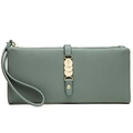 Sage green long faux leather wallet with lychee texture and gold metallic charms - Green