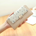 Portafoglio lungo da donna beige con stampa floreale e fibbia dorata magnetica - Albicocca