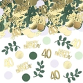 Golden and green 40th birthday party confetti with leaves and metallic happy birthday text - 40th Birthday Style