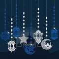 Blue and silver glitter star moon hanging decorations for Eid Ramadan party decor - Blue and Silver Hanging Decor
