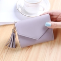 Liliac PU leather envelope short wallet for women featuring heart tassel and gold hardware - Light Purple