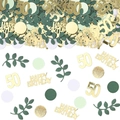 50th birthday party confetti featuring gold 50 digits and green leaf decorations - 50 Years Old Birthday Style