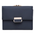Navy blue trifold wallet with diamond lattice texture and gold metal buckle - Sapphire Blue