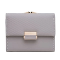 Short grey PU leather trifold wallet with plaid texture and gold metal buckle - Gray