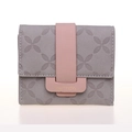 Short tri-fold women wallet in grey and pink with floral embossed pattern - Gray