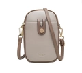 Borsa porta cellulare verticale in pelle PU taupe con dettagli dorati e logo - Albicocca