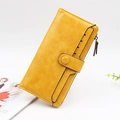 Long yellow PU leather wallet for women with snap closure and zipper pocket details - Yellow