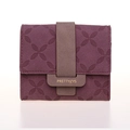 Purple embossed leather tri-fold wallet with contrast brown strap and gold buckle - Burgundy