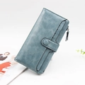 Retro misty blue long wallet for women with matte texture and multi-card slots - Blue