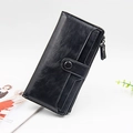 Chic black PU leather long wallet for women with snap closure and zipper compartment - Black