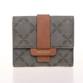 Short tri-fold grey women's wallet with floral pattern and brown decorative buckle - Green