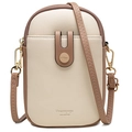 Vertical women's crossbody phone bag in beige and brown faux leather with litchi texture - Cream