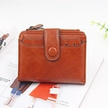 Brown vintage PU leather short wallet with card slots and metal zipper for women - Brown