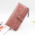 Portafoglio lungo da donna in pelle PU rosa opaco con fessure per carte e fibbia - Rosa