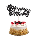 Topper per torta Happy Birthday sagoma gatto nero glitterato per feste a tema - Prodotto Finito Gatto Nero
