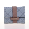 Women's light blue plaid tri-fold wallet with brown faux suede buckle and card slots - Fog Blue