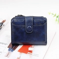 Short navy blue PU leather wallet for women with retro snap buckle and card slots - Ink Blue