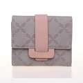 Petit portefeuille femme trois volets gris et rose avec motif floral en relief chic - Gris