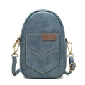 Minimalist matte PU leather small crossbody phone bag in foggy blue with V-stitch design - Sky Blue