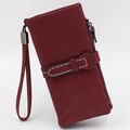 Frosted burgundy long wallet for women with zipper closure and matching wrist strap - Burgundy