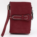 Short wine red matte leather wallet for women with wrist strap and buckle detail - Burgundy