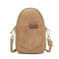 Khaki pebbled leather vertical crossbody phone bag with adjustable gold-tone metal strap - Apricot