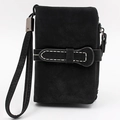 Short black matte wallet for women with decorative buckle and detachable wrist strap - Black