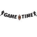 Glitter American football party banner with Game Time letters and player silhouettes - Rugby Banner / Black & Brown Glitter Style (Finished)