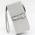 Sleek light gray frosted long wallet with bow accent and convenient wrist strap - Light Gray